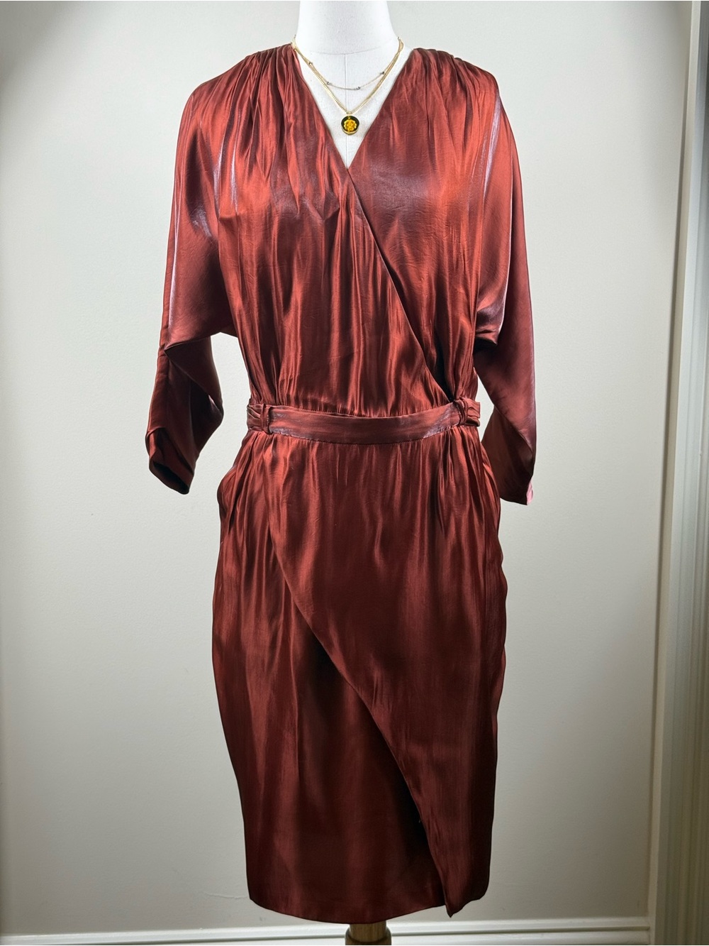 Nina Ricci Silk Wrap Dress Copper Rust Sz 40